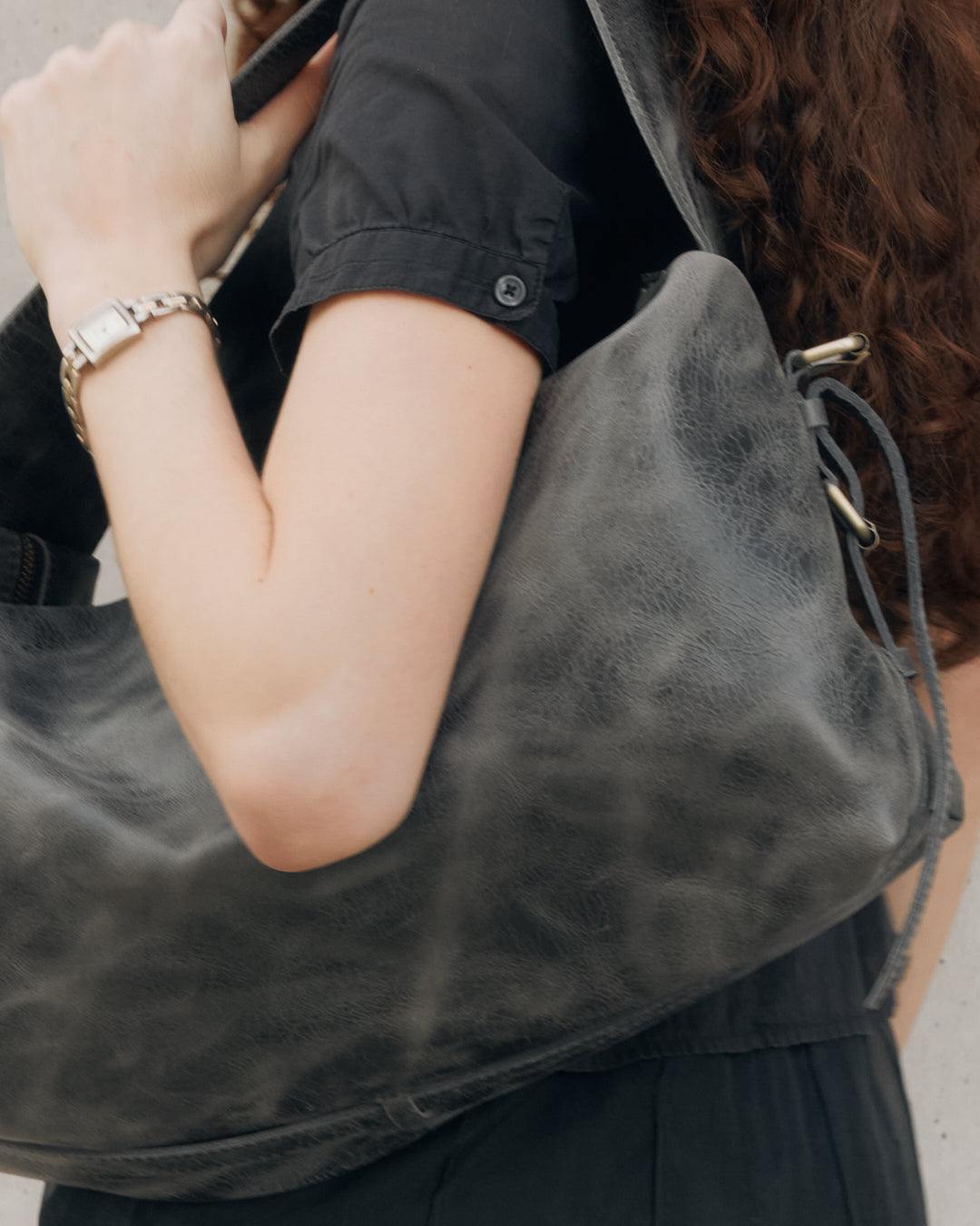 Vintage Black Leather Hobo Shoulder Bag