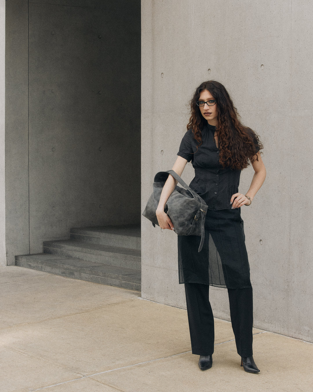 Vintage Black Leather Hobo Shoulder Bag