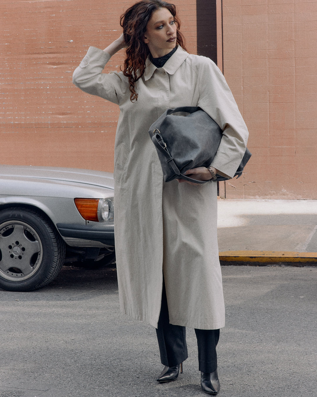 Vintage Grey Leather Hobo Shoulder Bag (Copy)