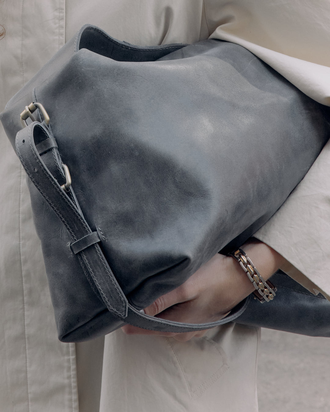 Vintage Grey Leather Hobo Shoulder Bag (Copy)